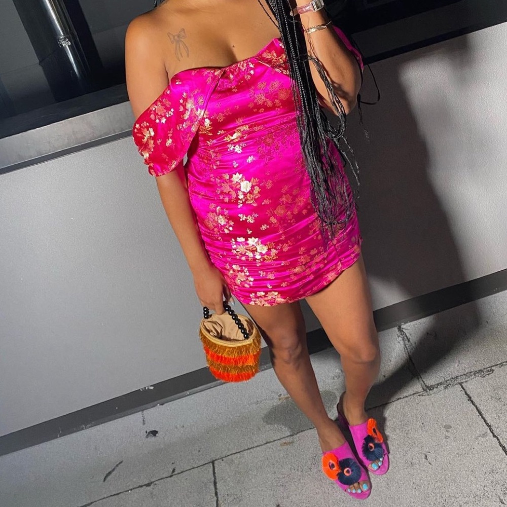 Pretty little things Shape Magenta Floral Bardot Bodycon Dress